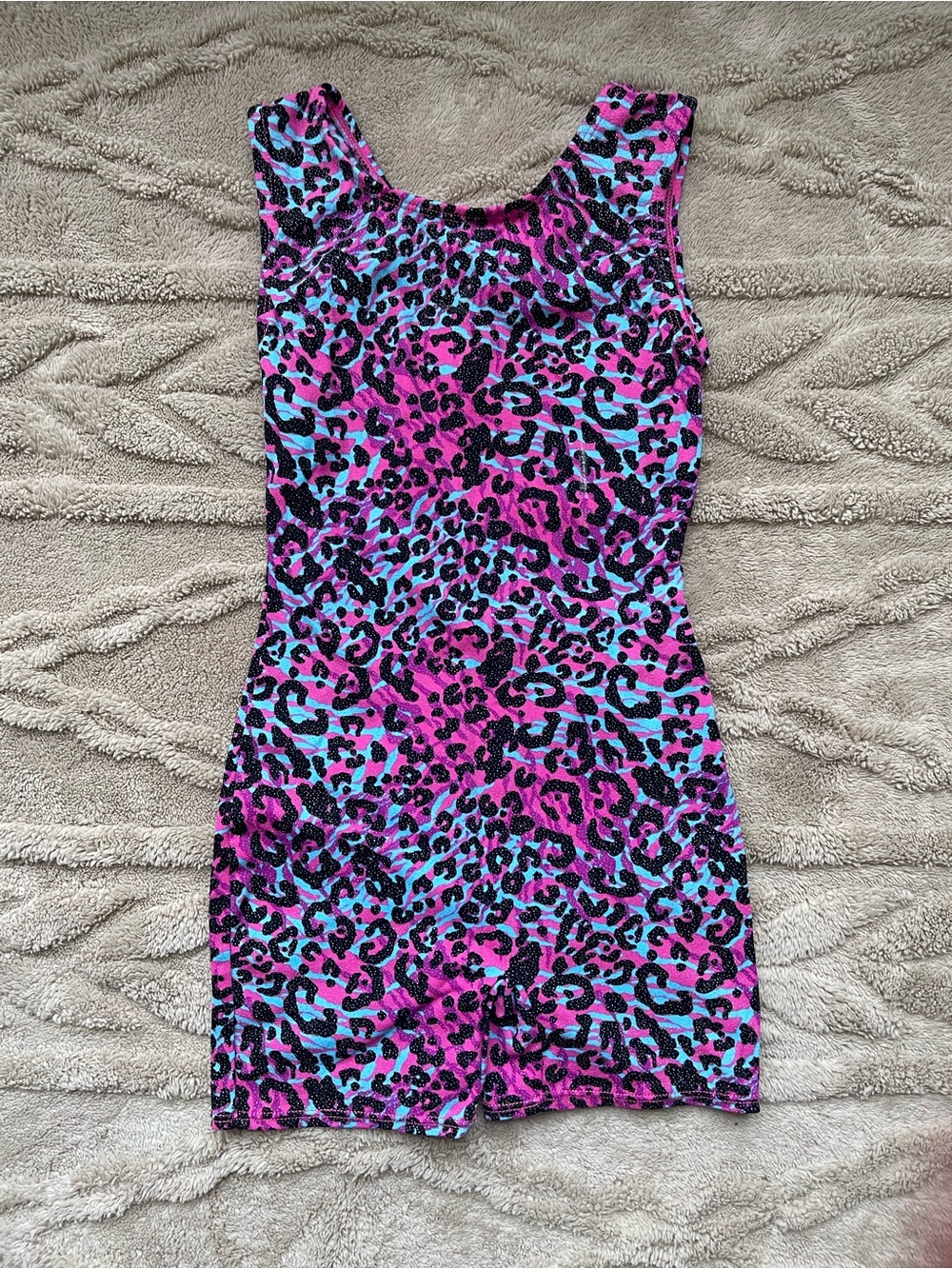 Jacques Moret Pink & Blue Leopard-Print Tank Romper Dress
